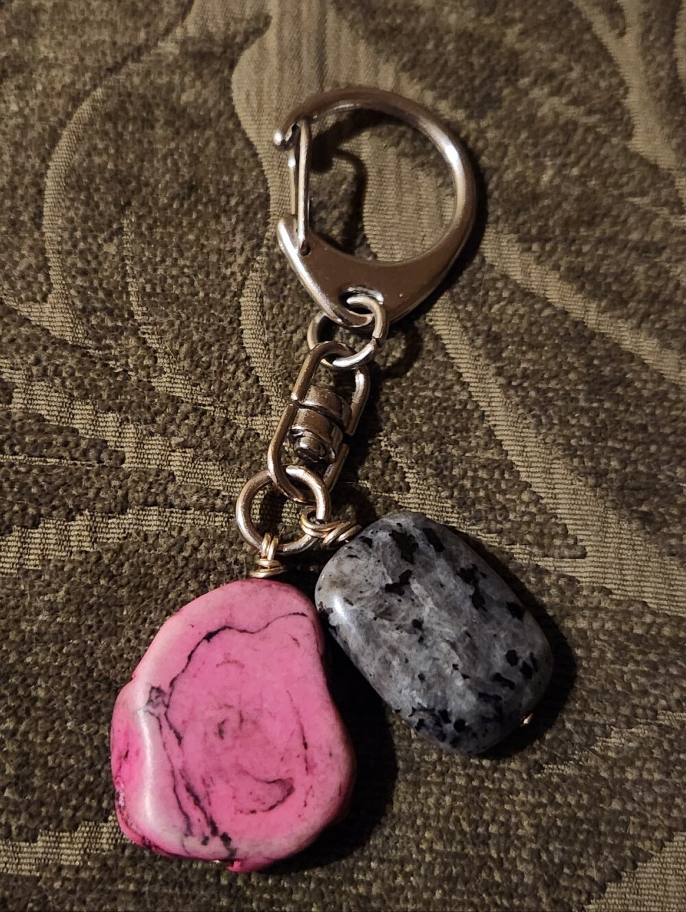 Pink And Gray Crystal Keychain